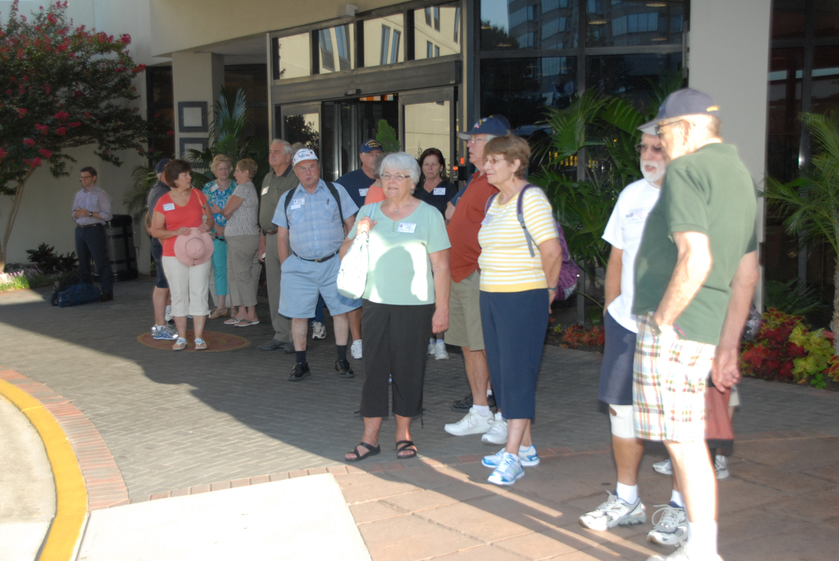 Members waiting on their bus