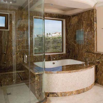 Golden Ray granite w/ Crema marfil marble